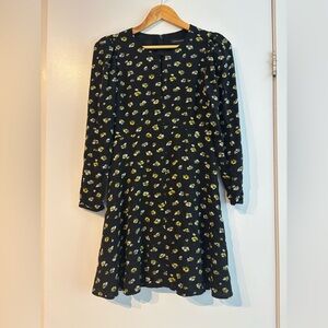 Banana Republic Black Long Sleeve Floral Dress with Yellow and White Print